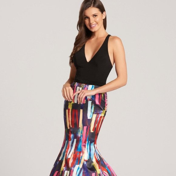 ellie wilde Dresses & Skirts - Size 4 black/multi color block Ellie Wilde trumpet prom dress NWT never worn!